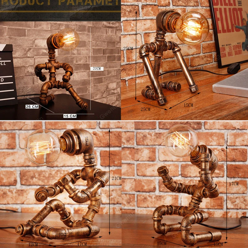 Винтажные настольные лампы в стиле робот с водопроводной трубкой для спальни