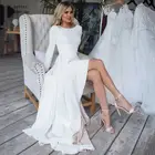 Дешевое сексуальное свадебное платье размера плюс 2020 с длинным рукавом с высоким и низким вырезом, элегантное платье невесты с открытой спиной