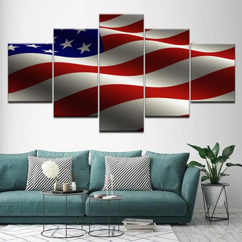 

Modern Decor Painting 5 Pieces Mural American Flag & Eagle Abstract Wall Art Canvas Poster Print Bedroom Living Room Home Decor