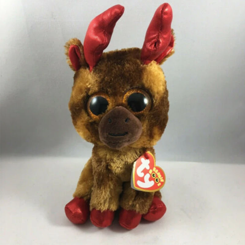 

15cm Ty Beanie Boos Christmas Collector's Edition Red Elk Plush Toy Shiny Big Eyes Children's Toy Soft Doll Gift