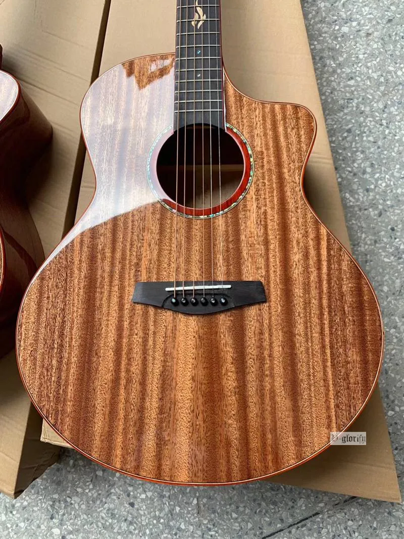 model 1 Полная твердая Акустическая гитара из дерева sapele 40 дюймов, глянцевая 6 струнная народная гитара с твердой еловой древесиной, высокое качество - Цвет: model 1