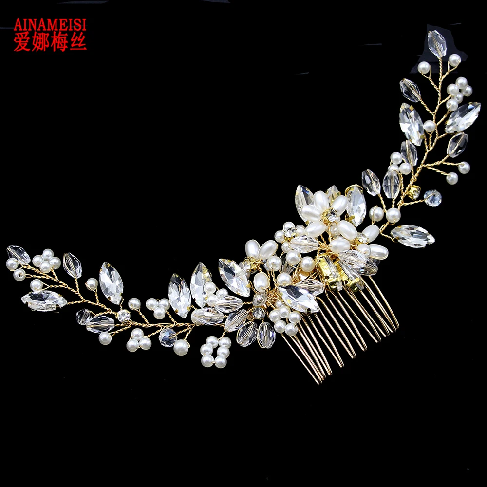 Золотой ручной работы жемчужный головной убор украшение кристалл свадебные