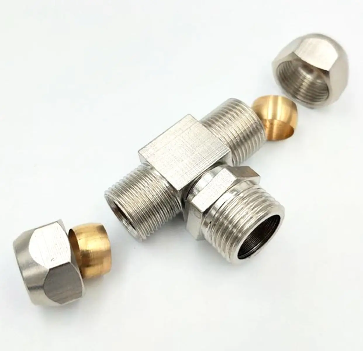1/8 &quot1/4" 3/8 &quot1/2" BSP M10 папа подходит для труб 6/8/10/12 мм O/D тройник никелевый