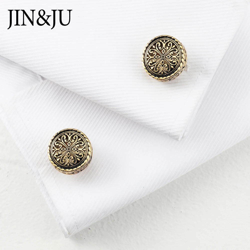 Золотые винтажные запонки JIN&ampJU для свадьбы мужские манжетные пуговицы роскошные ювелирные изделия Spinki Do Mankietów Gemelos Para Hombre Camisa.