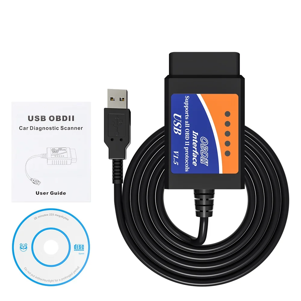 OBD2 ELM327 USB Bluetooth V1.5 ELM 327 USB OBD сканер Диагностический USB кабель интерфейс Поддержка всех OBD2 протоколов для Windows