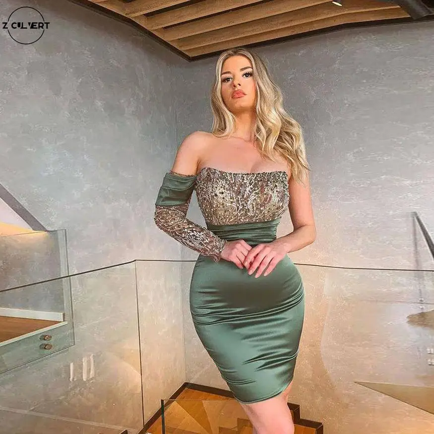 

Z Culvert 2021 Fall winter Fashion Solid Sexy Women Strapless diamond One Shoulder pack hip Slim temperament Evening dresses