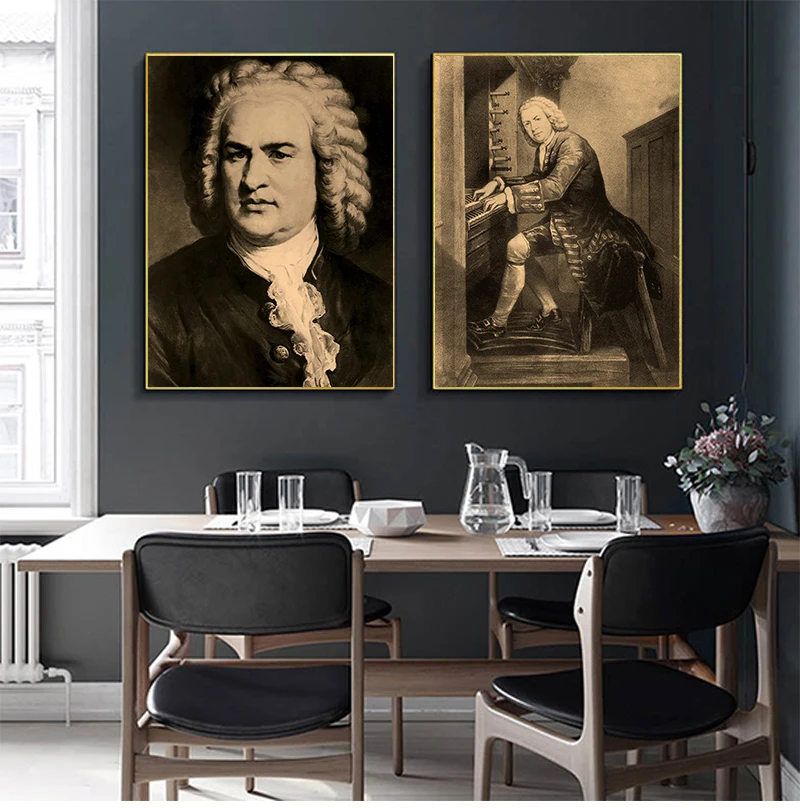 

Johann Sebastian Bach German Musician Canvas Painting Vintage Wall Pictures Kraft Poster Coated Wall Stickers Home Decor Gift