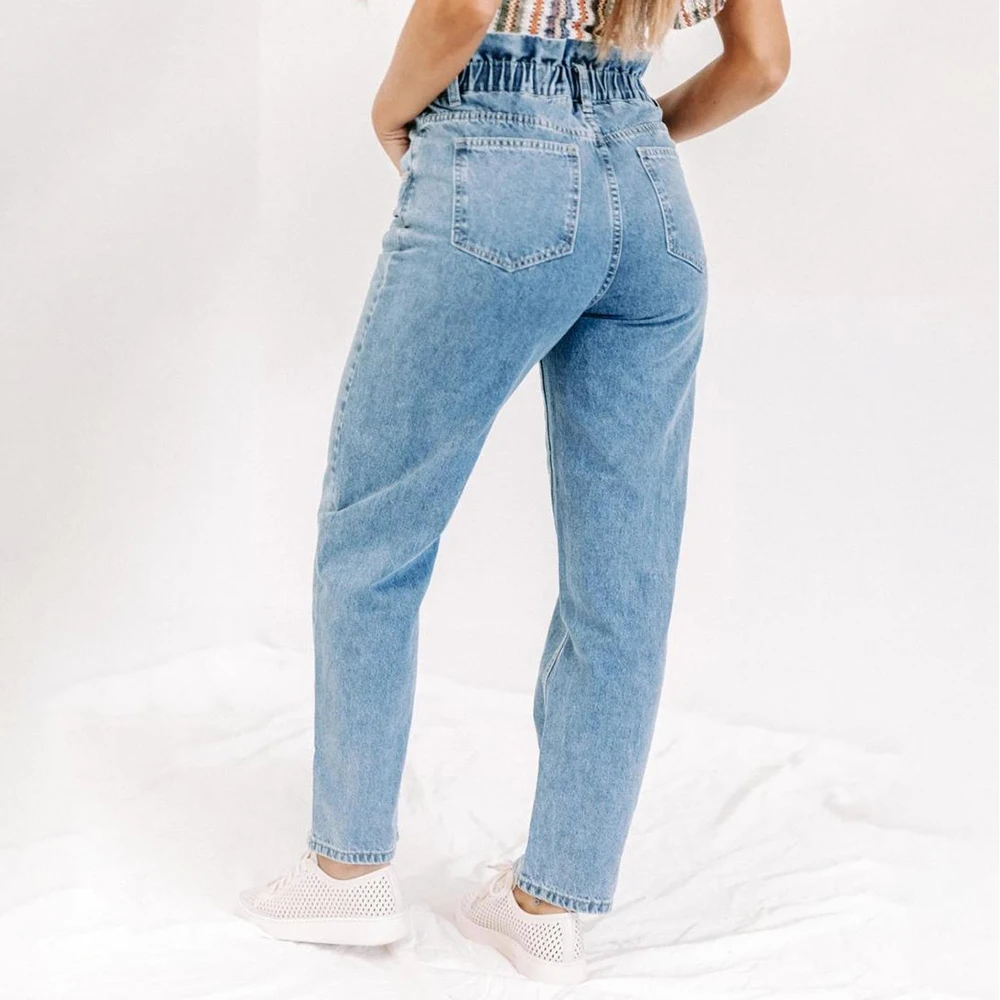 New Autumn Winter Fashion Casual Denim Pants Womens Jeans High Waisted Straight Trouser for Women Blue Ankle-Length D30 | Женская одежда
