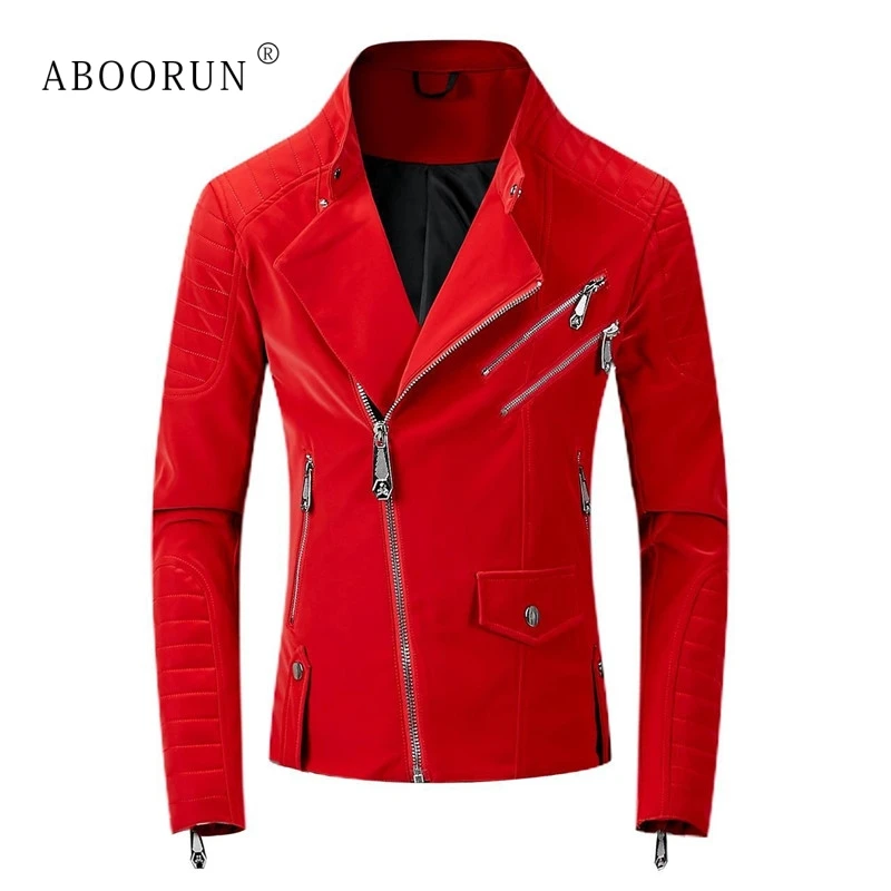 ABOORUN мужские кожаные куртки в стиле панк облегающие мотоциклетные фирменное