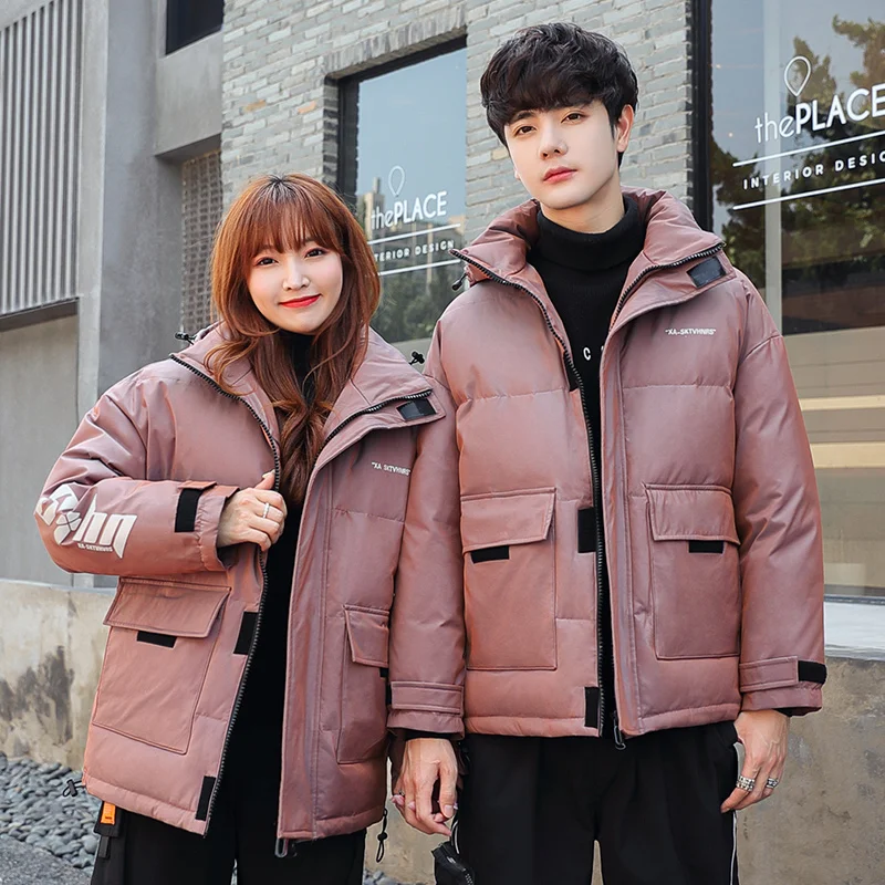 2021 Couples new fashion color changing short down jacket hooded travel brand warm high quality winter jacket for men and women