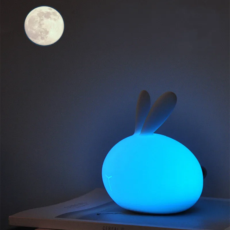 Rechargeable Silicone Rabbit Light Colorful Color Changing Night Light Atmosphere Lamp Bedside Bedroom Decompression Pat Light