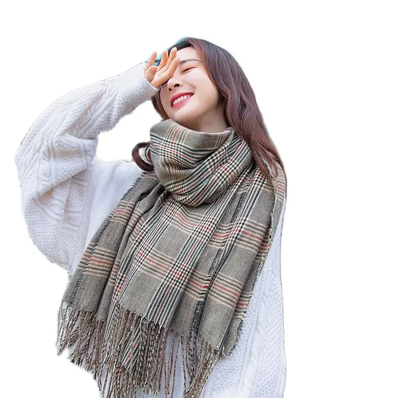 Бесплатная доставка шарф женский роскошный клетчатый кашемировый осенне-зимний новый модный теплый шарф шаль с бахромой