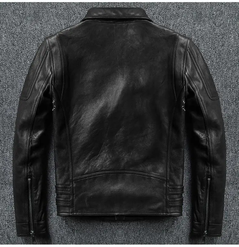

Leather Biker Motorcyle Jackets Black Tanned Vintage Goatskin Slim Coat Men Motorcycle Jacket Winter Coats