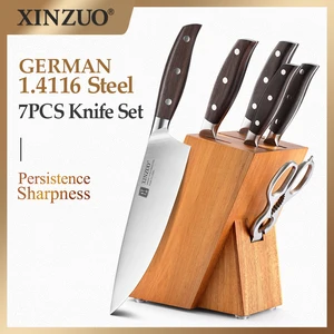 Набор кухонных ножей XINZUO, 7 предметов, из нержавеющей стали 1.4116, острый шеф-повар, сантоку, для очистки овощей, ножницы, набор инструментов