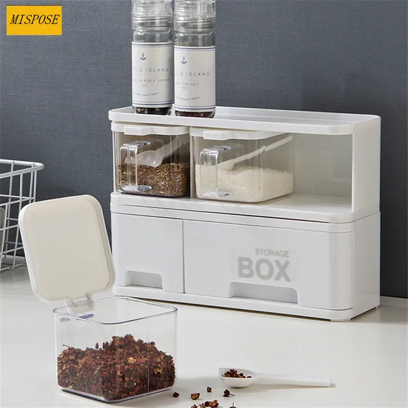 

MISPOSE Kitchen Spice Rack Pepper Shakers Salt Condiment Jar Storage Container Seasoning Box Bottle Organizer Tool