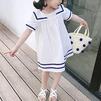 dress short sleeve horizontal skin friendly stripes loose navy style middle length girls navy collar white dress for daily wear