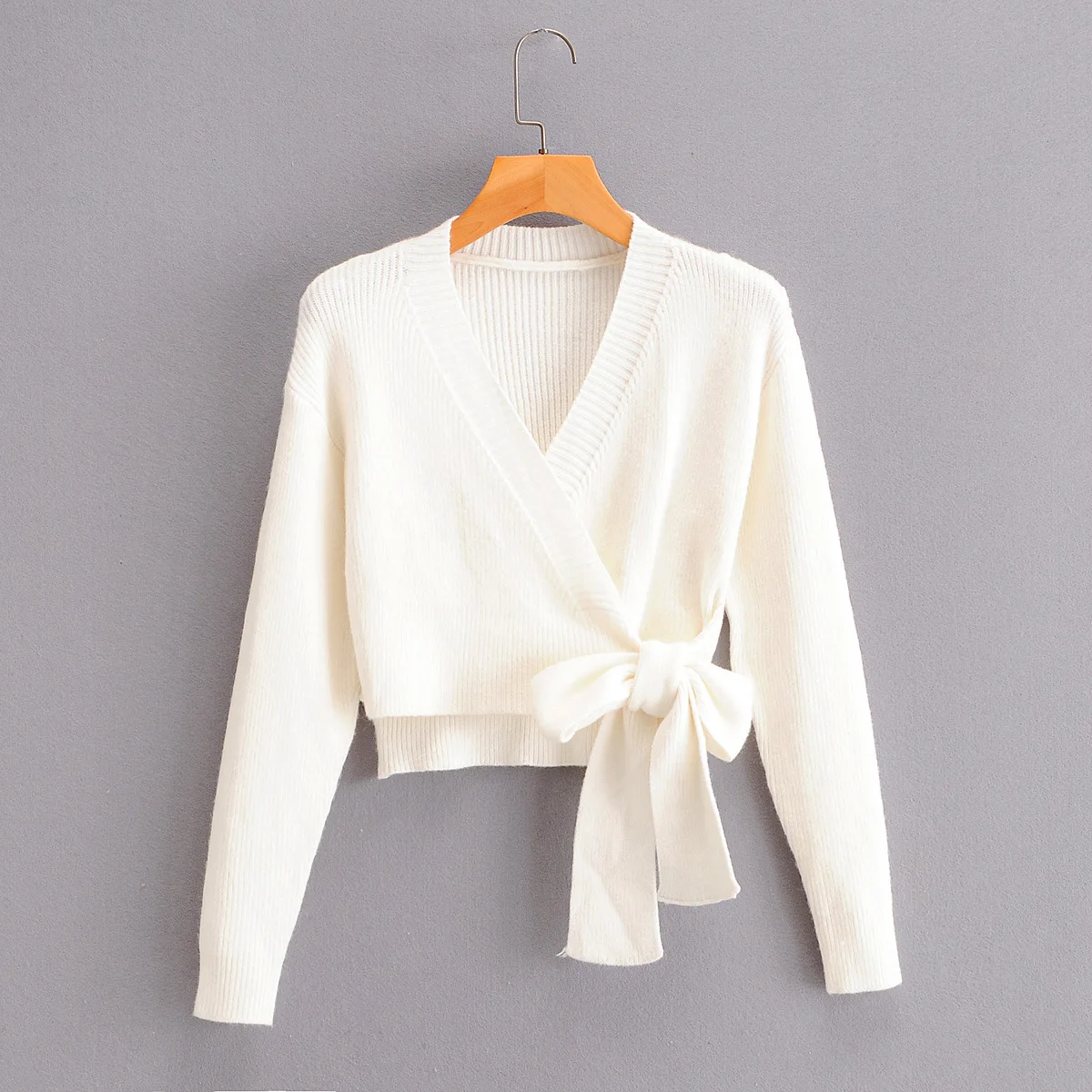 

87 lb - z719 han edition dress wholesale 2020 autumn/winter v-neck cross chalaza bowknot knitting sweater