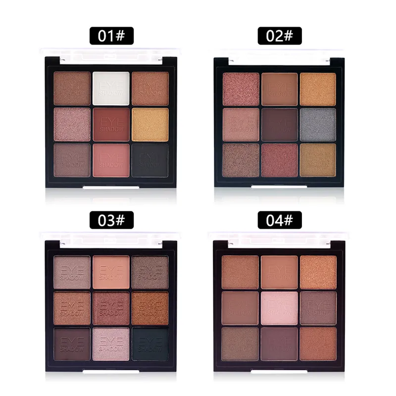 Палитра теней для век макияж мерцающие матовые нюдовые 9 цветов