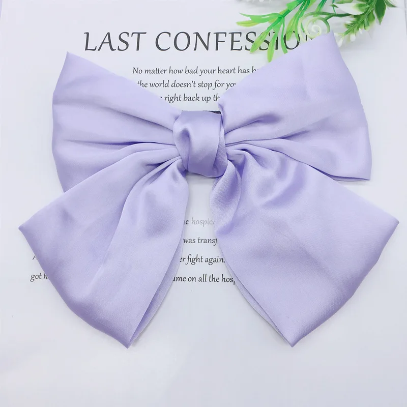 Light purple Модные ленты, заколки для волос, большой бант, Шпилька для женщин и девочек, атласная трендовая женская заколка для волос, новые милые заколки, аксессуары для волос - Цвет: Light purple