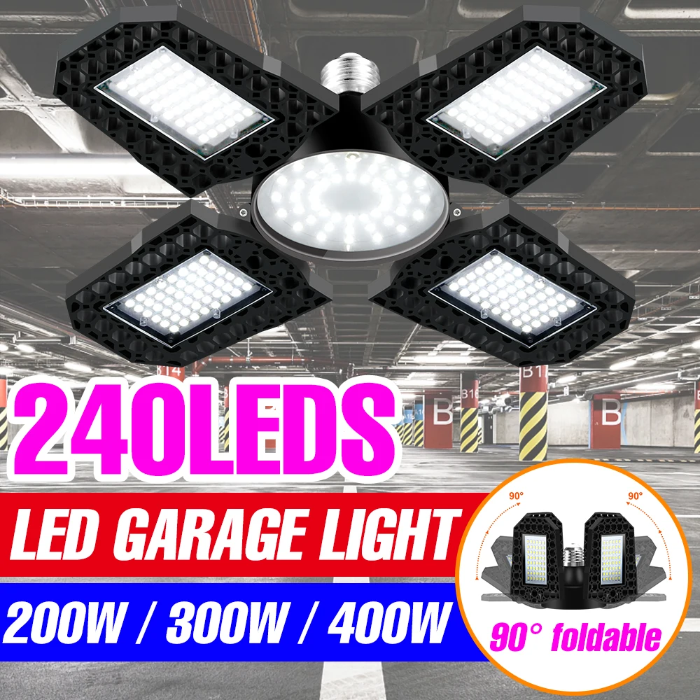 LED Garage Light Folding High Bay Lamp UFO Deformation Bulb 200W 300W 400W 220V LED Spotlight For Warehouse Workshop Lighting