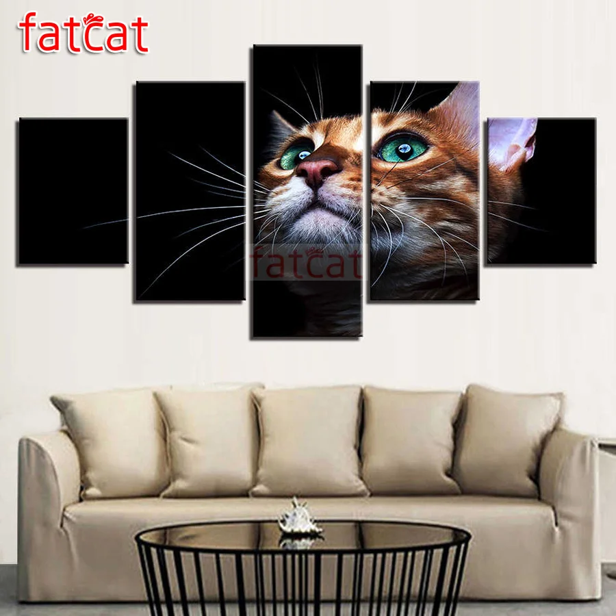 

FATCAT зеленые глаза кошки животные 5 шт. Diy Алмазная картина полностью квадратная круглая дрель Алмазная вышивка распродажа домашний декор ...
