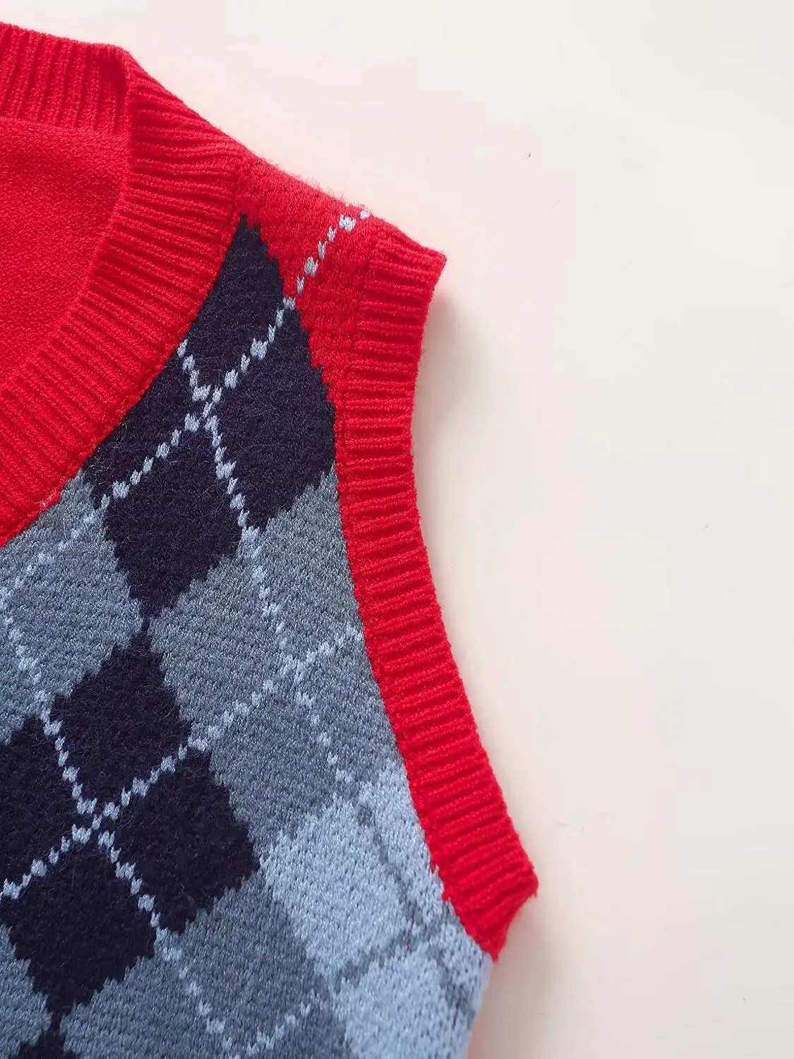 Bazaleas серый клетчатый вязаный Топ без рукавов Красный лоскутный свитер жилет