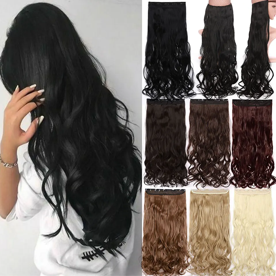 

s-noilite long wavy clip in hair extension hair synthetic clip in one piece hair natural black brown blonde hairpiece for women