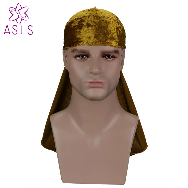 Новая модная бархатная Пиратская шапка с принтом Durag, удлиненный хвост для мужчин, головной убор для байкеров, повязка на голову, бандана, аксессуары для волос