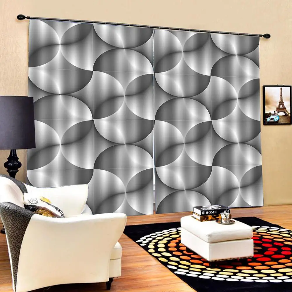 

grey curtains Customized size Luxury Blackout 3D Window Curtains For Living Room geometric curtains