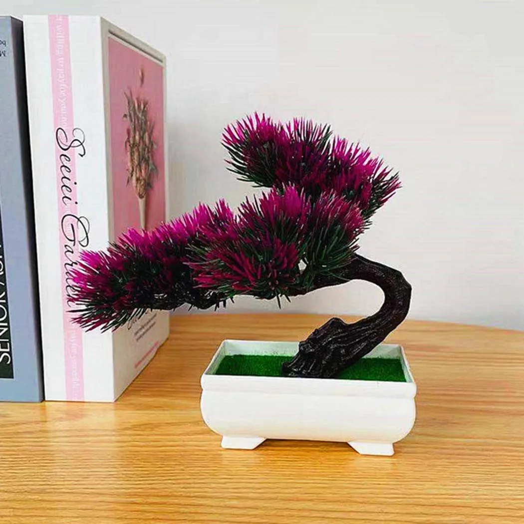 

Mini Plastic Green, Red, Yellow, Pink, Rose Red, Sunset Red Simulation Potted Plant Simulation Welcome Pine Bonsai Home Green