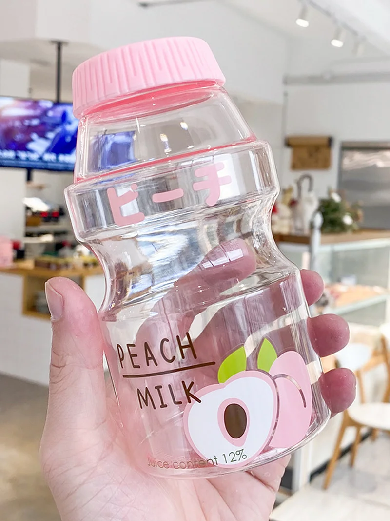 

480ml Plastic Water Bottle Tour Drinking Bottle Yakult Shape Cute Kawaii Milk Carton Shaker Bottle for Kids/Girl/Adult Glass