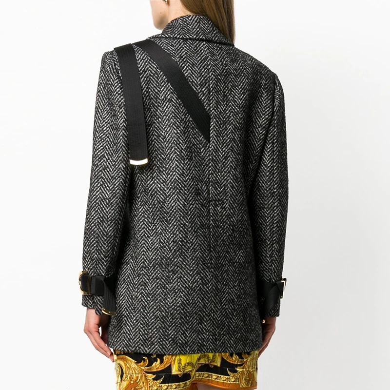 Женский Асимметричный костюм CHICEVER полосатый блейзер с отложным воротником и