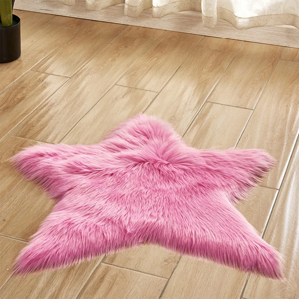 

Creative Five-Pointed Star Floor Mat Sitting Room Bathroom Carpet Decorative Cushion Plush Carpet Long Skin Fur Plain Fluffy