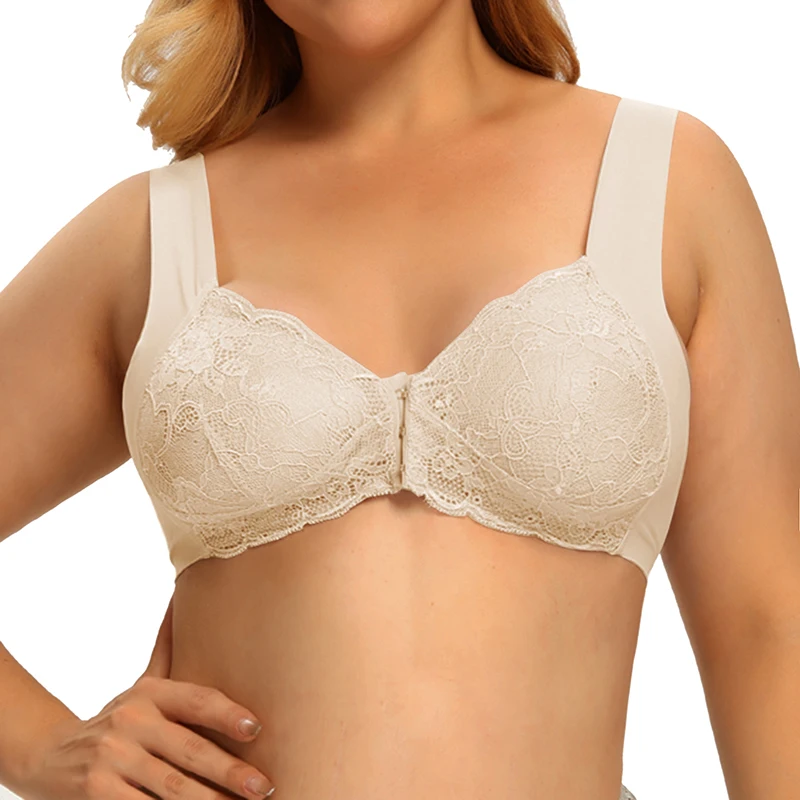 

Sexy Underwear Women Push Up Bras For Plus Size Seamless Lace Bra Front Closure Wireless Gather Bralette plus size Brassiere