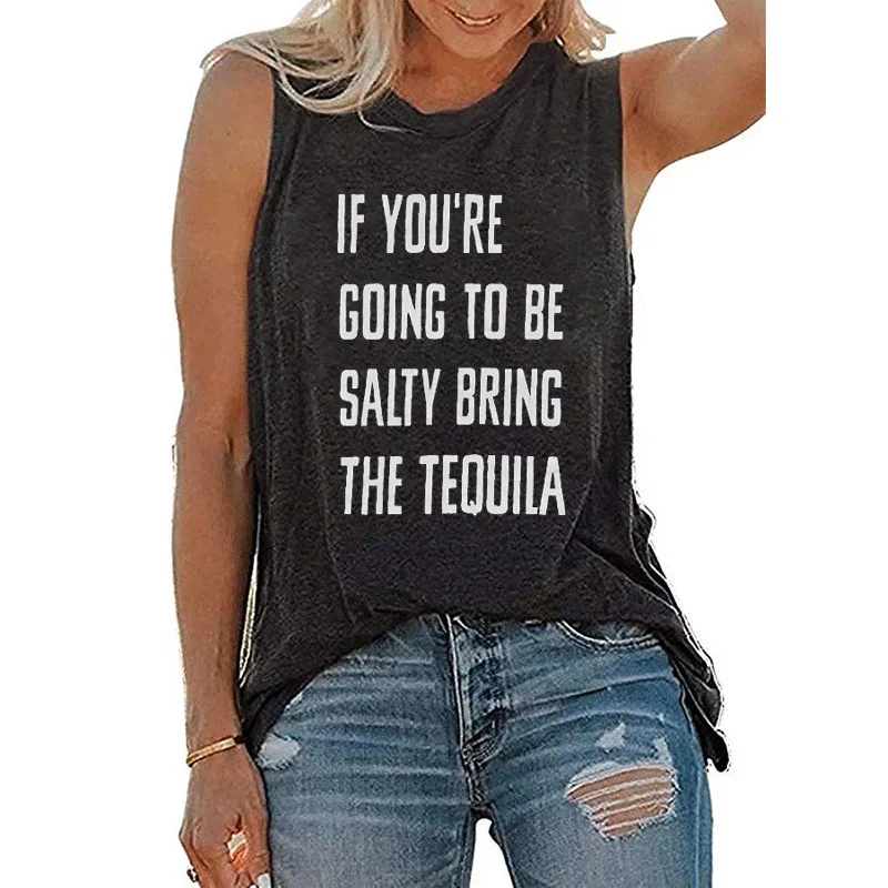 

Bring The Tequila Graphic Tees Women Vintage Tequila T Shirt Harajuku Casual Sleeveless Letter Tshirt Womens 2020 Fashion