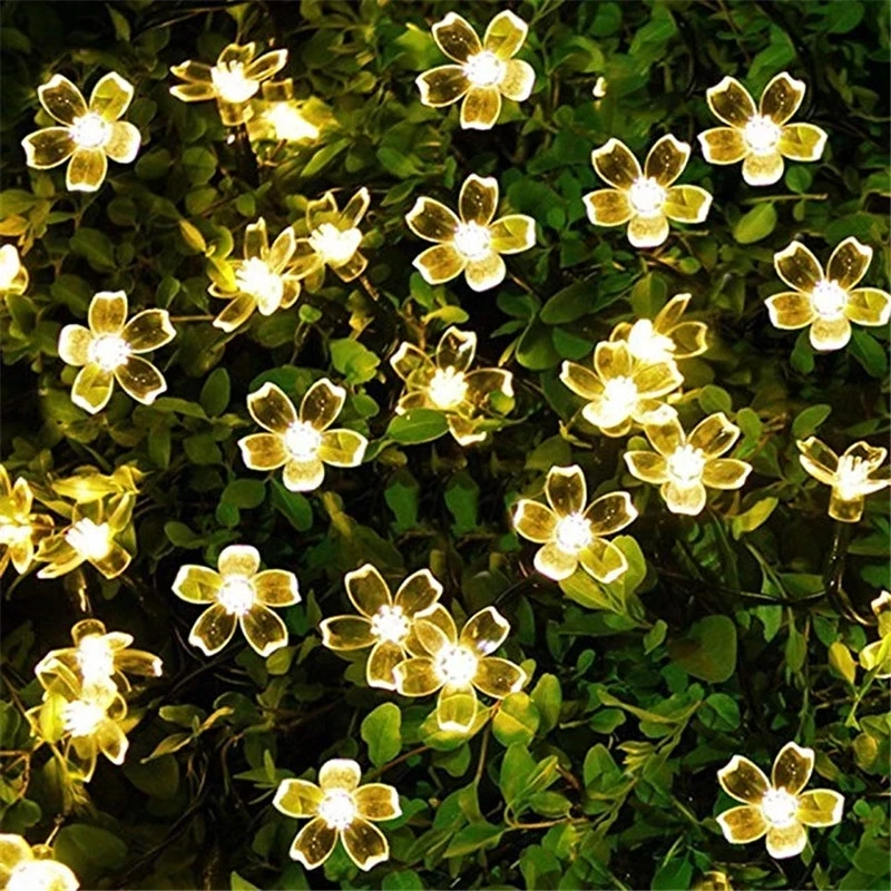 

ECCJ 5m 7m 12m 22m Peach Flower Solar Lamp Power LED String Fairy Lights 6V Solar Garlands Garden Christmas Decor For Outdoor