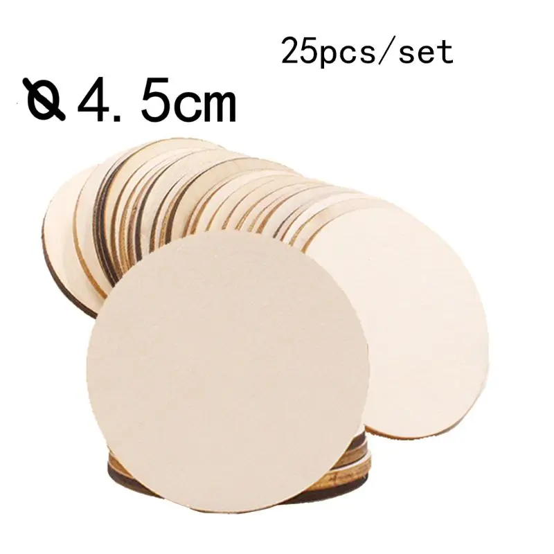 

25Pcs Unfinished Round Wooden Disc Painting Blank Slices Circles Ornaments DIY