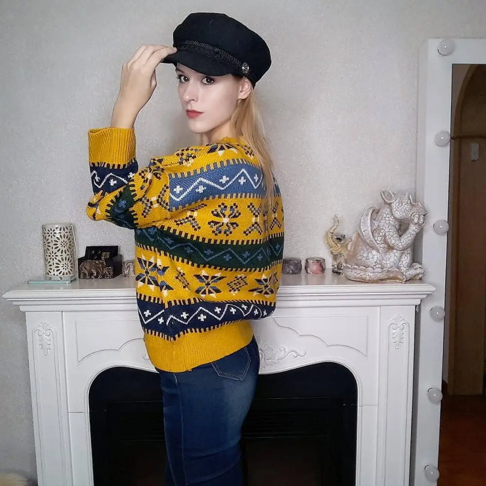 RUGOD Women 's Sweater Christmas O-neck Long Sleeve Vintage Loose Pullovers Casual Lady Fluffy 2019 Winter | Женская одежда