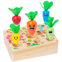 wooden creative pull radish bug catching game early childhood education puzzle insert magnetic trap bee early education toy