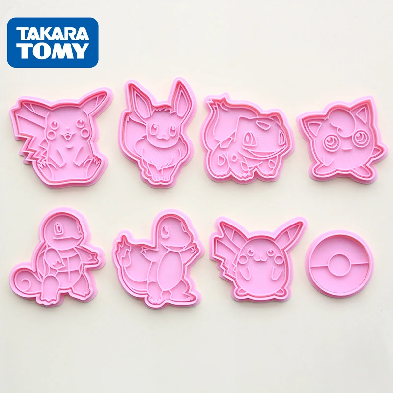 TAKARA TOMY-cortador de galletas POKEMON, utensilios de cocina, molde para hornear, juguetes, pikachu, regalos de cumplea&ntilde;os y Navidad, 8 unids/set por juego-0