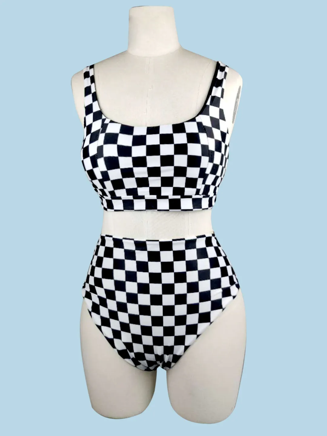 triangle white grid printed swimsuit sexy split women's bikini black waist family houndstooth and high Plaid w | Спорт и