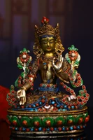 6tibetan temple collection old bronze outline in gold mosaic gem seven eyed green tara bodhisattva sitting buddha ornaments