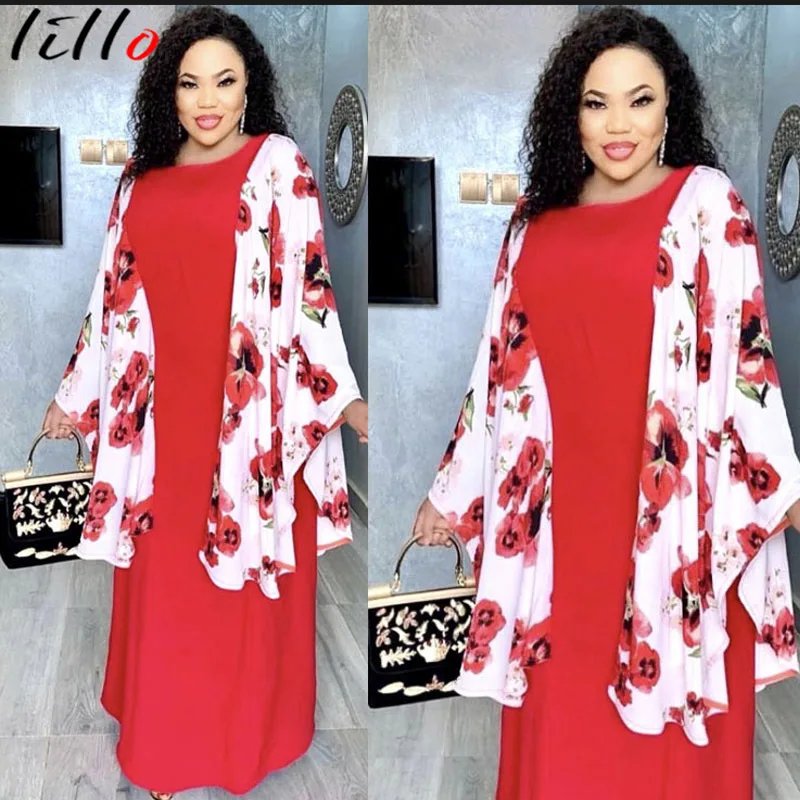 

Casual Long Sleeve Dress Flare Sleeve African Women's New Printed Contrast Color Robe Long Dress 2020 Women's