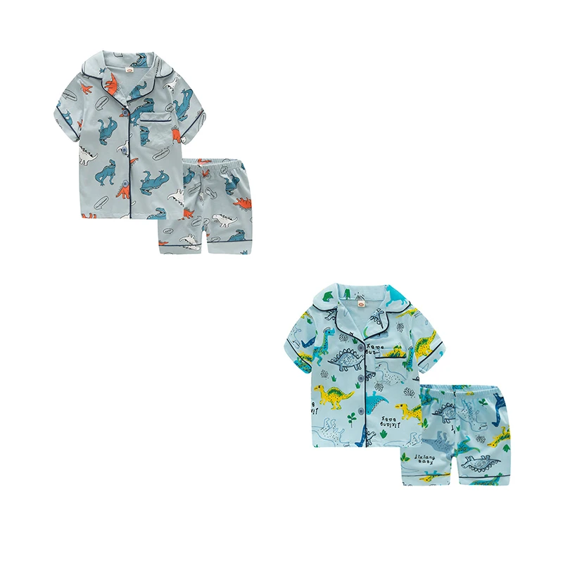 TUONXYE New Summer Boys Short sleeves Pajamas Girls Set Cartoon Dinosaurs Pyjama Cotton Kids Pijama Children Sleepwear Clothes