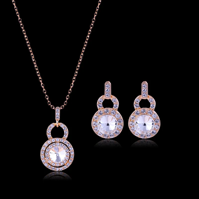

Baroque Vintage Rhinestone Inlaid Hollow Metal Hoop Pendent Earrings Necklace Neck Ear Jewelry Sets For Women Wedding Decoration
