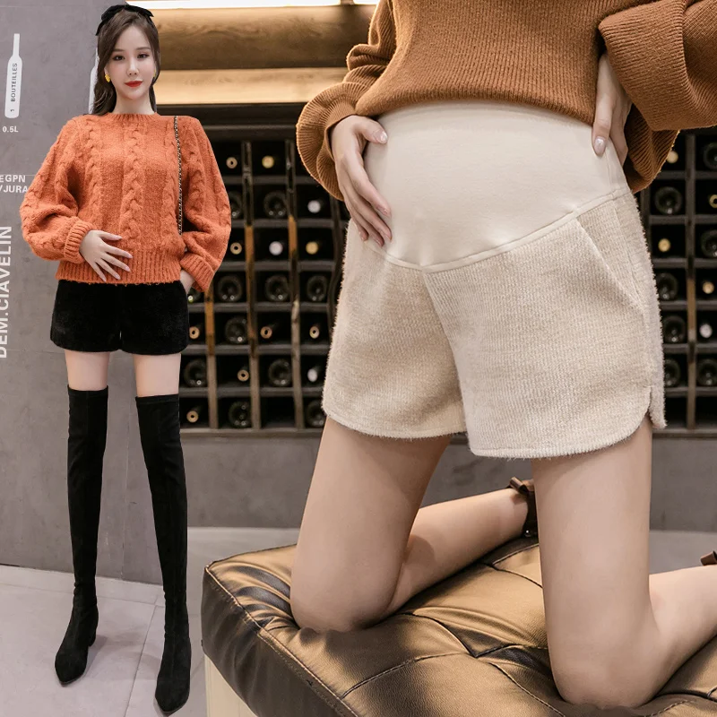 

610# Autumn Winter Thicken Warm Corduroy Maternity Shorts Wide leg Loose Bootcuts Clothes for Pregnant Women Chic Ins Pregnancy
