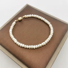 4mm Tiny Freshwater Pearl Bracelet Beaded 14K Gold Filled Magnet Clasp Hand Made Jewelry White Pearl Customized For Women Girl
