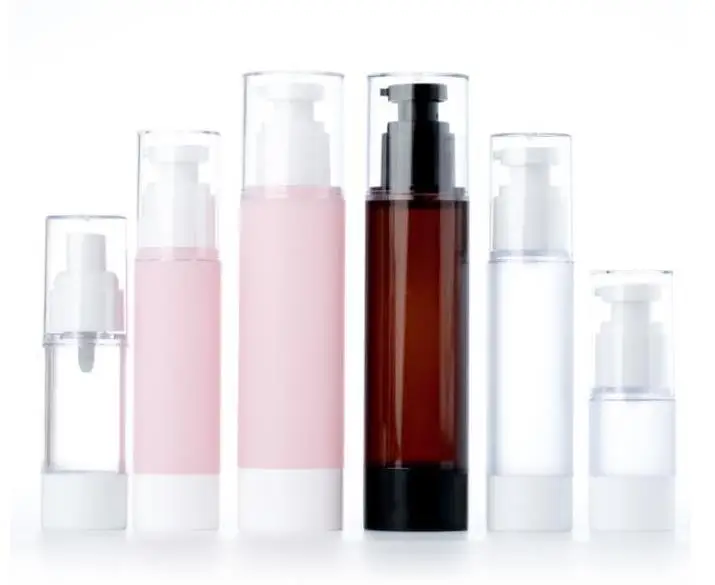 

15ml 30ml Empty Airless Pump and Spray Bottles Refillable Lotion Cream Plastic Cosmetic Bottle Dispenser Travel Containers SN728
