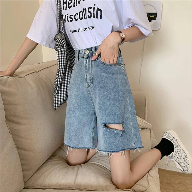 Уличные женские шорты из Гонконга Weigao с высокой талией свободные и приталенные