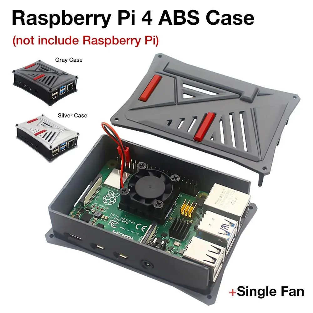 Чехол для Raspberry Pi 4 Model B из АБС пластика с охлаждающим вентилятором 1 г 2